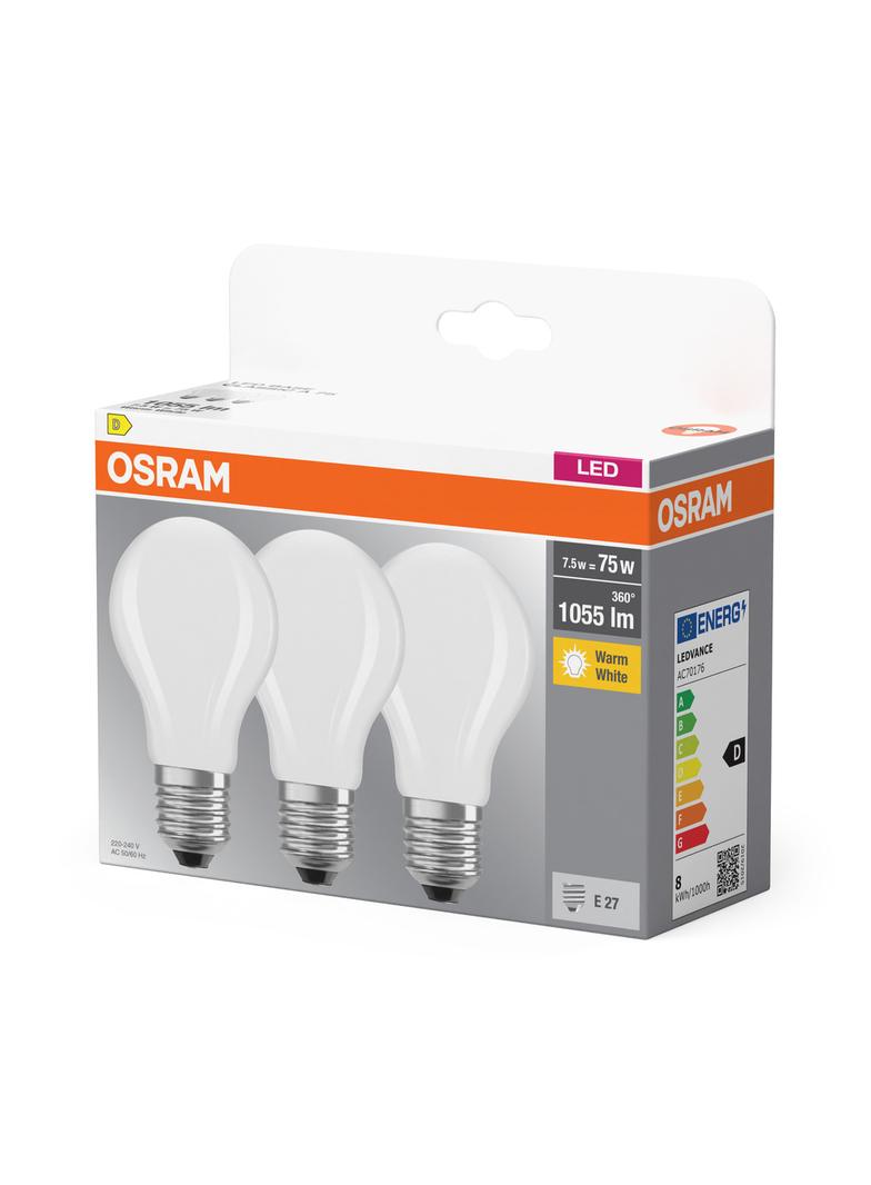 Żarówka LED x3 A60 E27 7.5W = 75W 1055lm 2700K Ciepła 300° BASE Osram