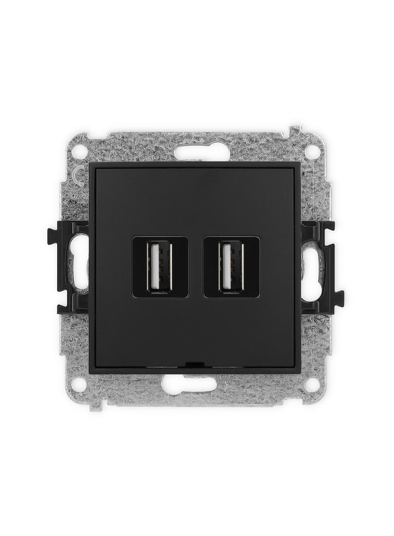 MINI Mechanizm gniazda podwójnego 2xUSB A-A 2.0, bez pola opisowego czarny mat