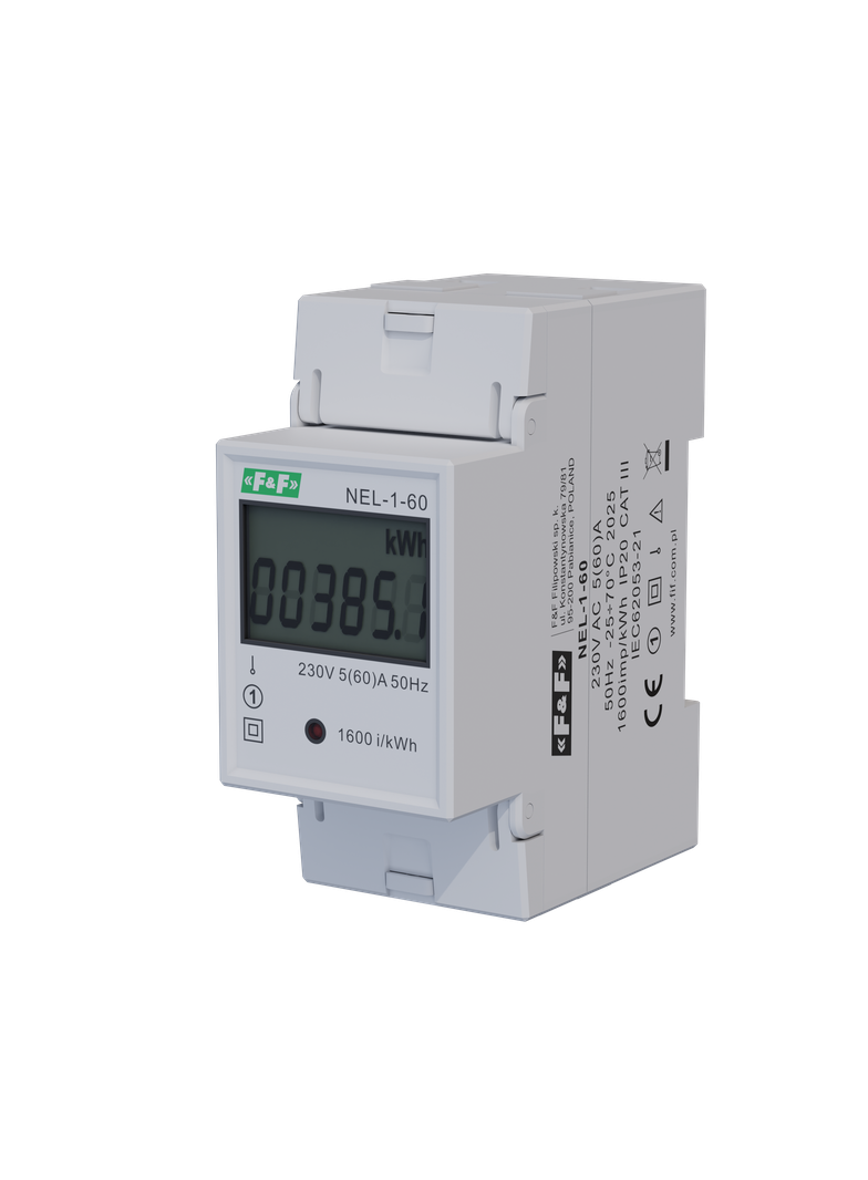 Wskaźnik zużycia energii elektrycznej 1-fazowy 230 VAC 60 A 2 moduły NEL-01-60 F&F
