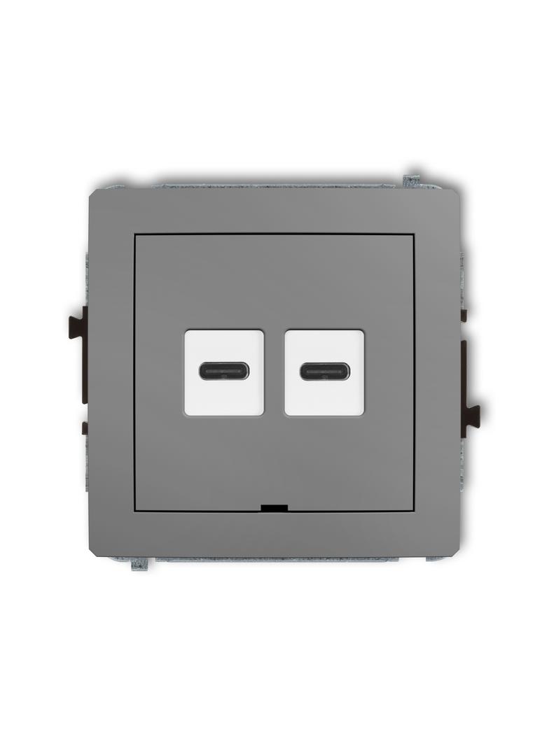 DECO Mechanizm ładowarki USB podwójnej 2xUSB C, 20W max., bez pola opisowego szary mat