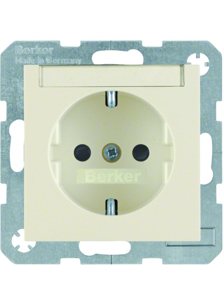 BERKER B.Kwadrat Gniazdo SCHUKO z polem opisowym z przysłonami styków kremowy połysk 47498982 HAGER