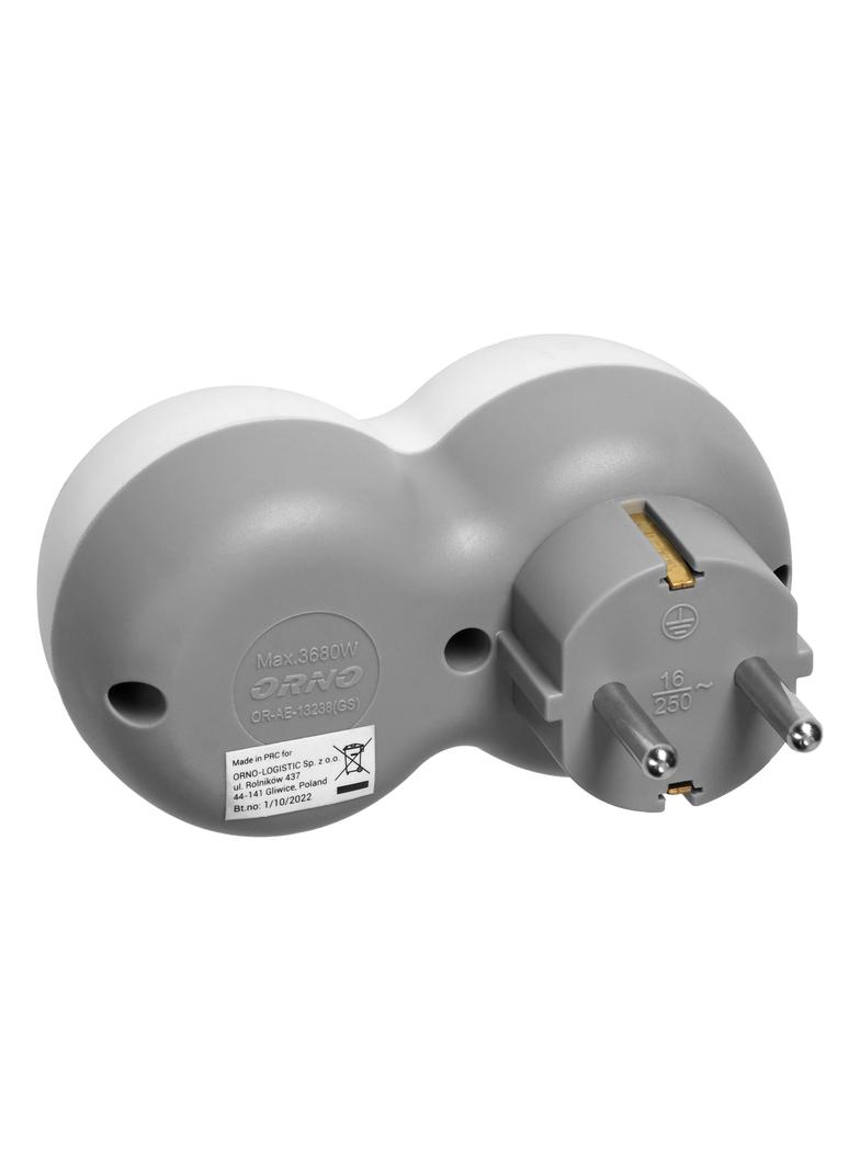 Rozgałęźnik 2x2P+Z (Schuko), biało-szary OR-AE-13238(GS) ORNO