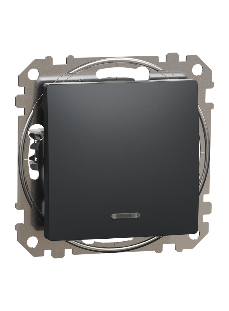 Sedna Design & Elements, łącznik 1-biegunowy z sygnalizacją załączenia, czarny antracyt