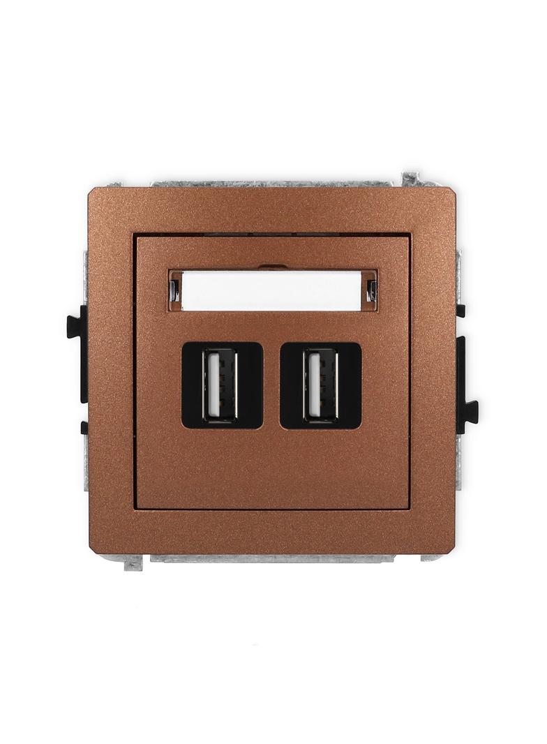 DECO Mechanizm gniazda podwójnego 2xUSB A-A 2.0 brązowy metalik