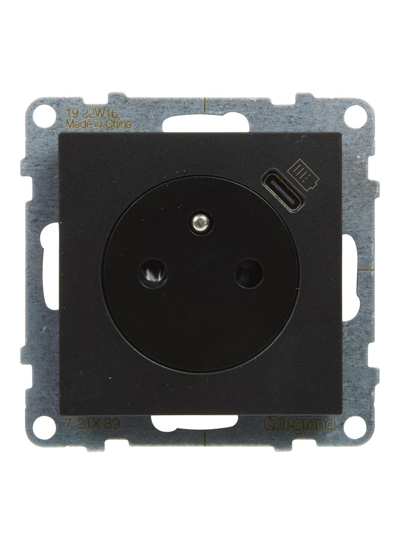 SUNO - Gniazdo płaskie 2P+Z - 16 A - z USB Typ - C - 1,5 A - zaciski automatyczne - z przesłoną, Cza