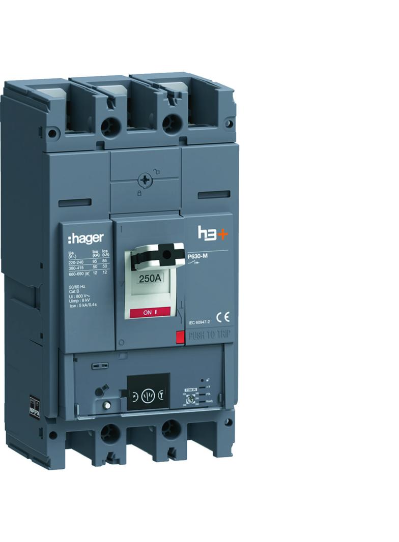 MCCB Wyłącznik mocy h3+ P630 Energy 3x250A 50kA HMW250NR HAGER