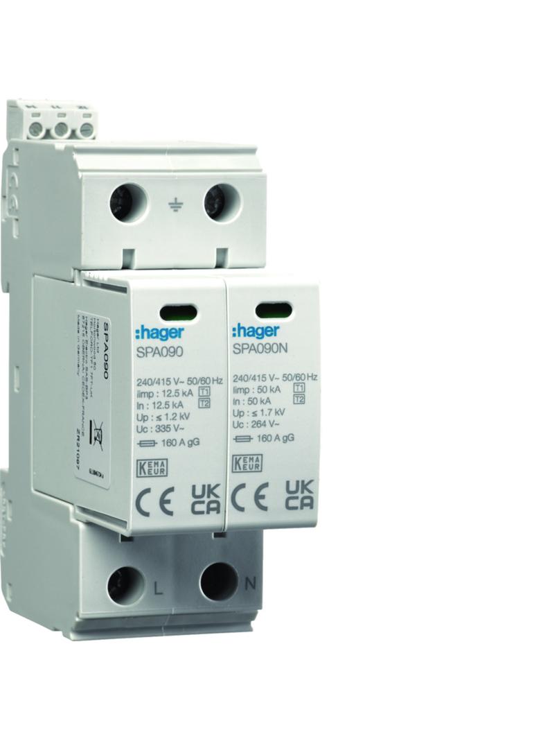SPD Ogranicznik przepięć T1+T2 2P sieć TN-S/TT Iimp 25kA In 50kA Up 1,2kV styk SPA911 HAGER