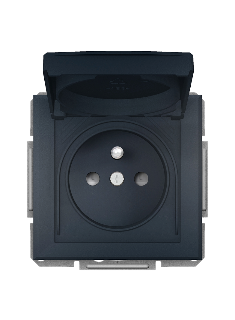 Asfora, gniazdo 2P+PE, IP44, do systemu ramkowego, antracytowy