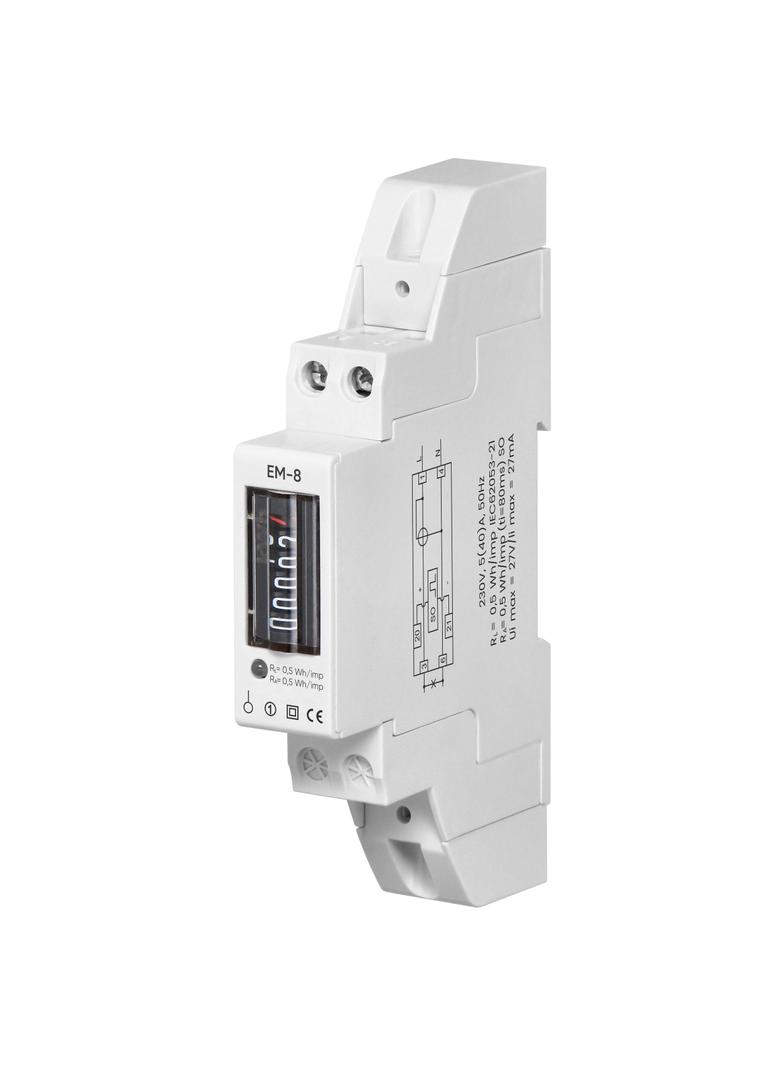 1-fazowy analogowy wskaźnik zużycia energii elektrycznej, 40A, 1 moduł, DIN TH-35mm