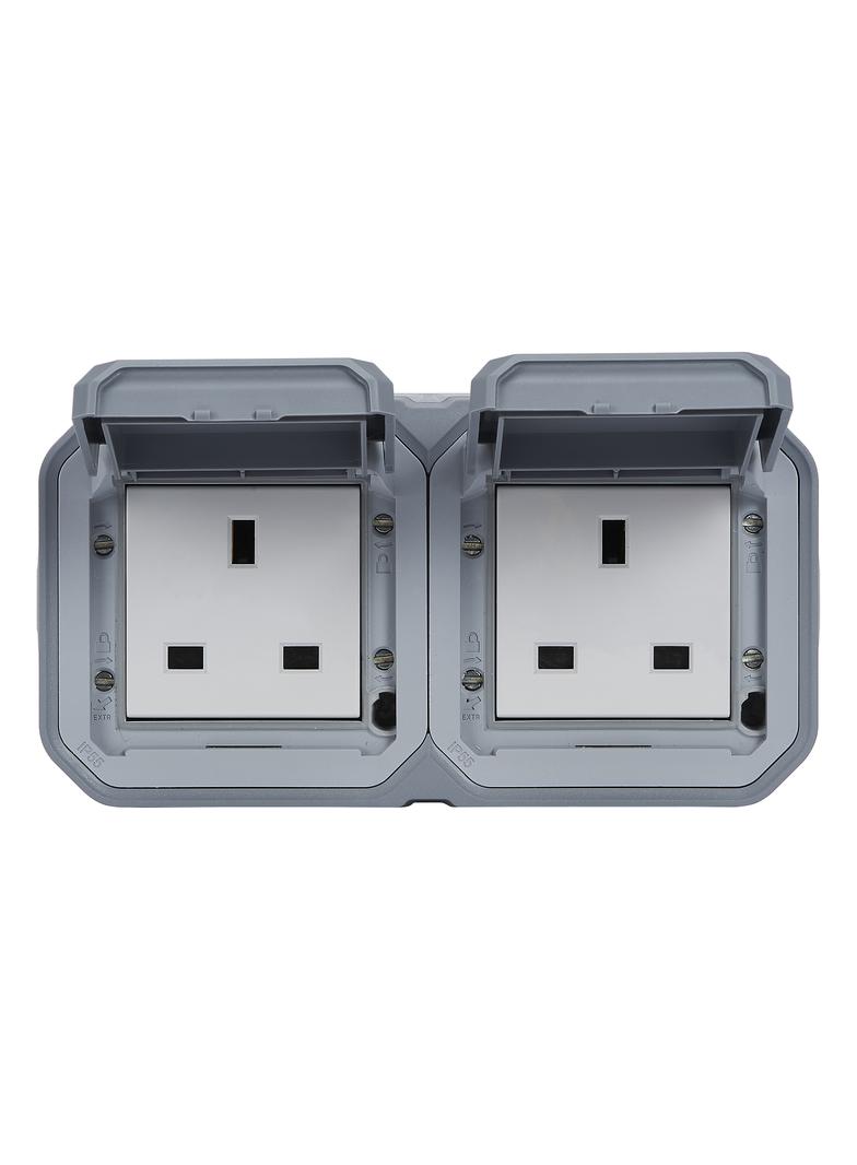 NOWE PLEXO - GN. STD. BRYTYJSKI 2X2P +Z ZACISKI ŚRUB NATYNKOWE 13A-250V SZARE 069739L LEGRAND