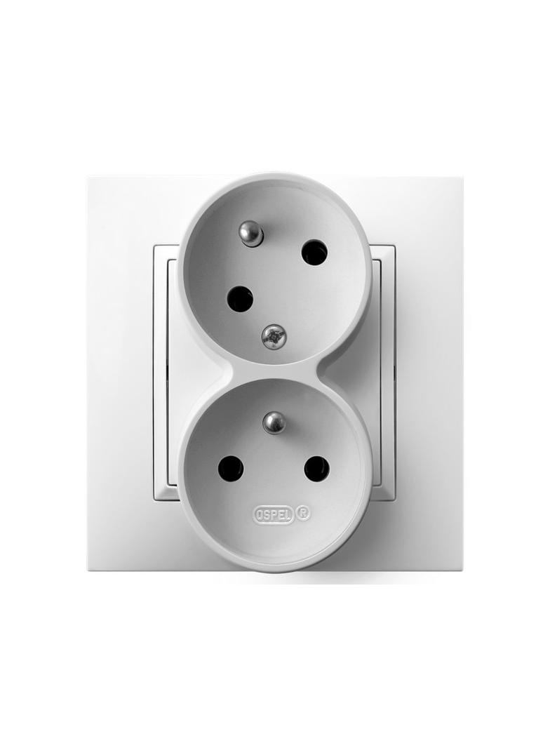 ARIA Gniazdo podwójne z uziemieniem z funkcją niezamienności faz, kompletne z ramką - kolor biały