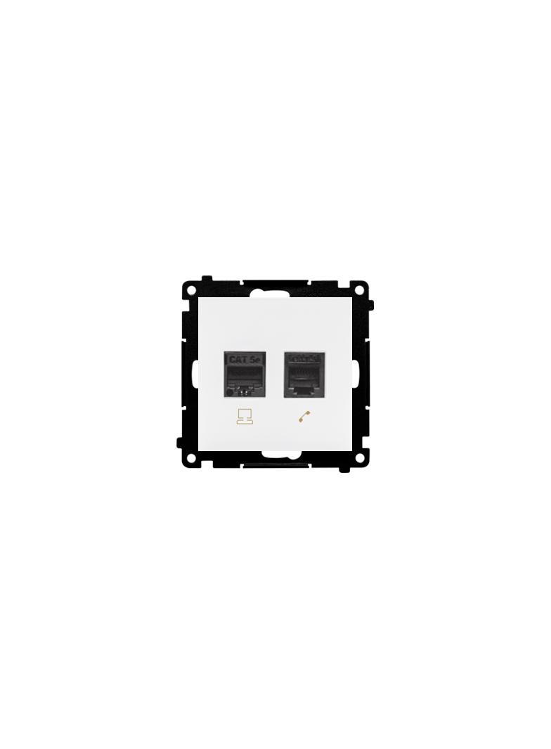 Simon 55 Gniazdo komputerowe RJ45 kategoria 5e+telefoniczne RJ12 Biały mat