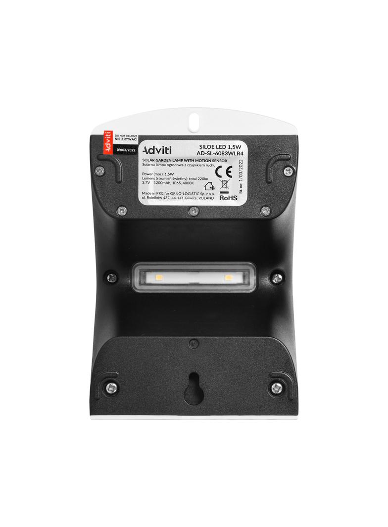 SILOE LED 1,5W lampa solarna z czujnikiem ruchu 120st 190lm IP65 4000K 1200mAh podwójne źródło AD-SL