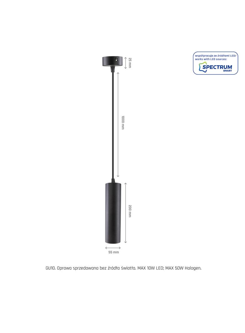 OPRAWA MADARA MINI II GU10 ZWIS BAZA 230V IP20 fi55*200mm CZARNY kabel 1m