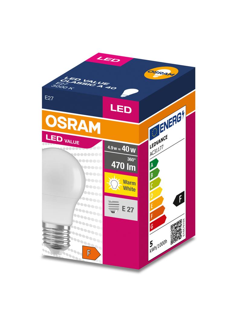 Lampa LED VALUE Classic A40 non-dim plastik 4,9W 830 E27