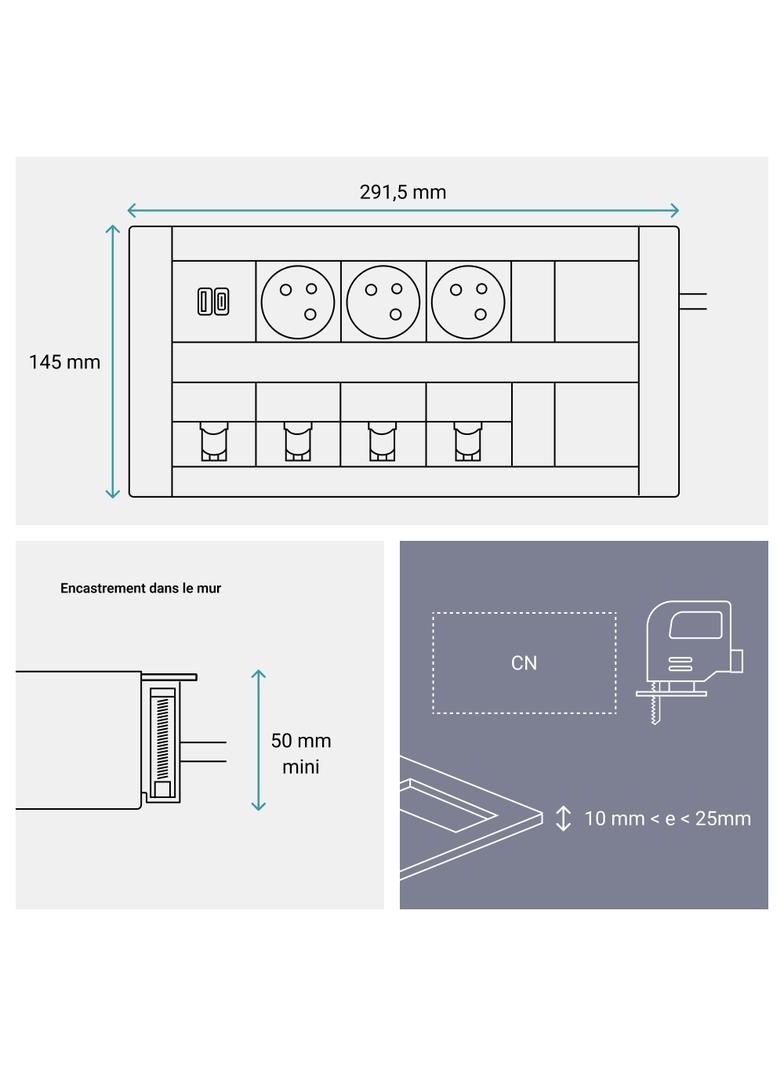 INCARA: MULTILINK - 3X2P+Z / USB A+C / 4XRJ45 - 2,0 M-BIAŁY, Legrand