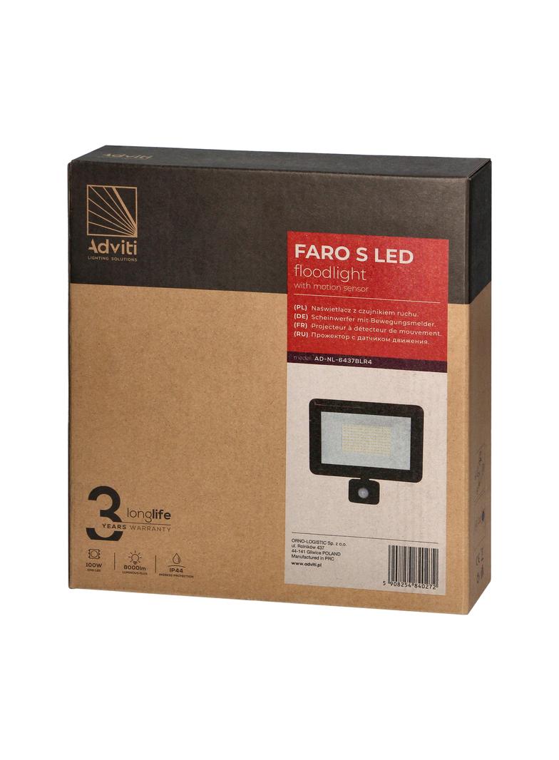 FARO S LED 100W naświetlacz z PIR 8000lm, IP44, 4000K, aluminium + szkło AD-NL-6437BLR4 ORNO
