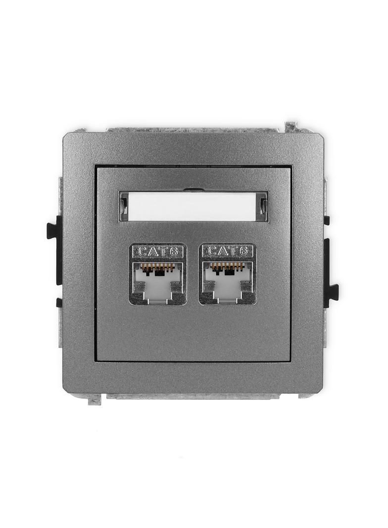 DECO Mechanizm gniazda komputerowego podwójnego 2xRJ45, kat. 6, ekranowany, 8-stykowy grafitowy