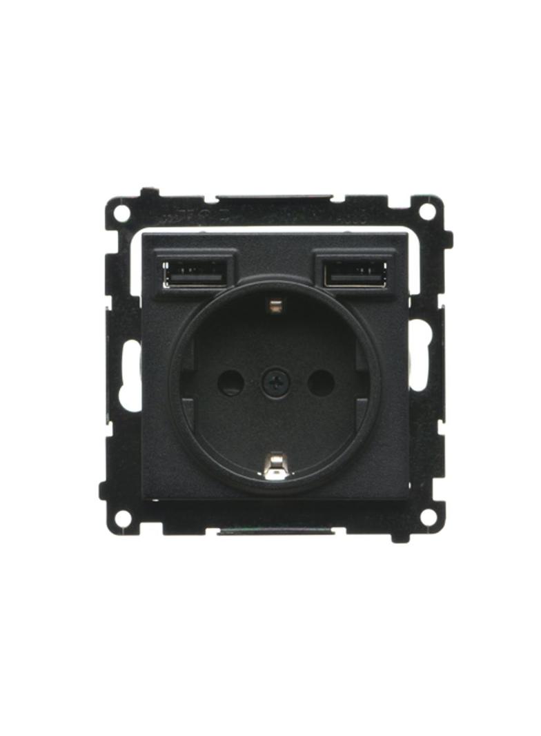 Simon 55 Gniazdo schuko ze zintegrowaną ładowarką 2xUSBA Czarny mat TGSZ1ZUSB2AA.01/149 KONTAKT