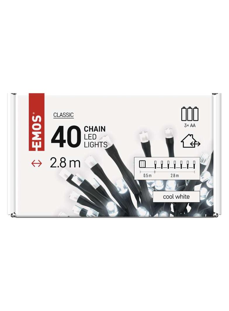 Lampki choinkowe LED Cluster 40 LED 2.8m 3xAA zimna biel zewnętrzne timer D4FC01 EMOS