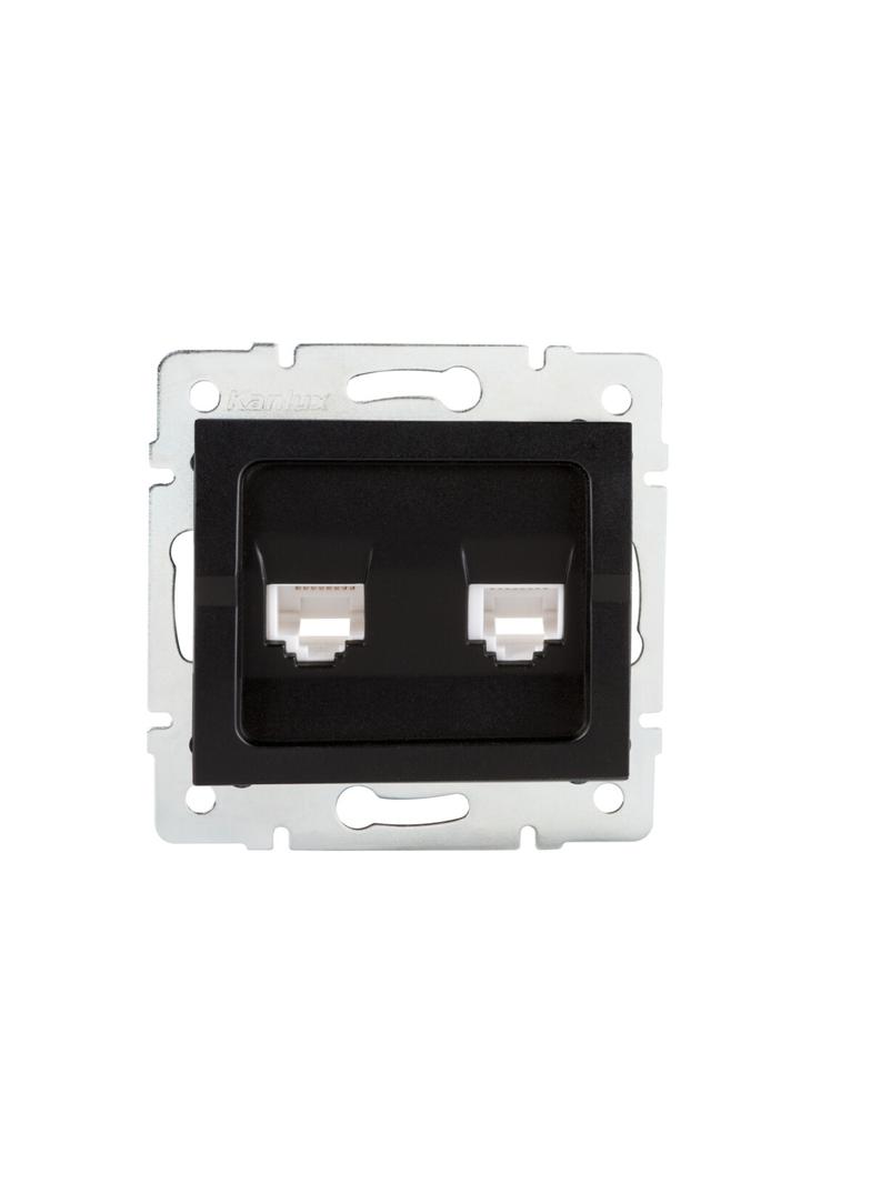 LOGI Gniazdo komputerowe podwójne niezależne (2x RJ45Cat 5e Jack) 021410042 czarny mat 33593 KANLUX