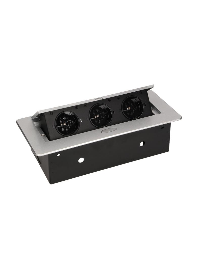 Gniazdo meblowe wpuszczane w blat z płaskim frezowanym rantem 3x2P+Z srebrne OR-AE-1336/G ORNO