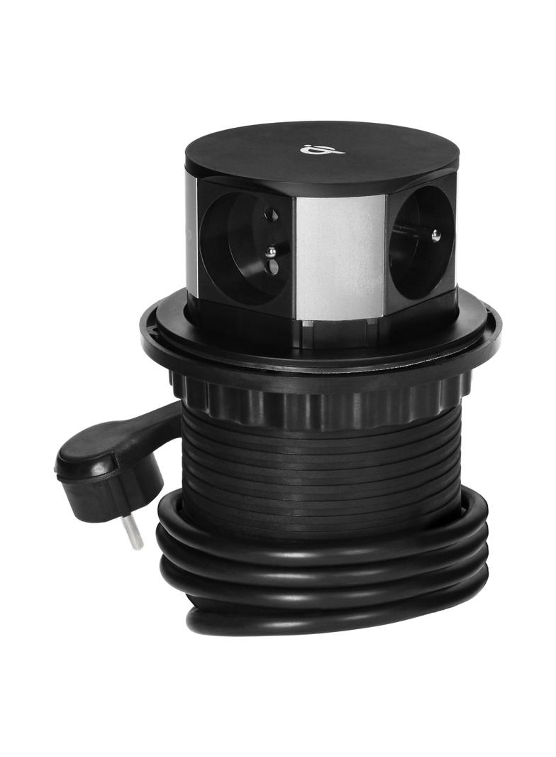 Gniazdo meblowe O10cm wysuwane z blatu z ładowarką indukcyjną ładowarką USB i przewodem 1,5m 3x2P+ O