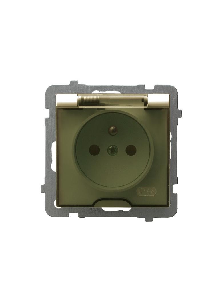 AS Gniazdo bryzgoszczelne z uziemieniem IP-44 wieczko przezroczyste - kolor ecru