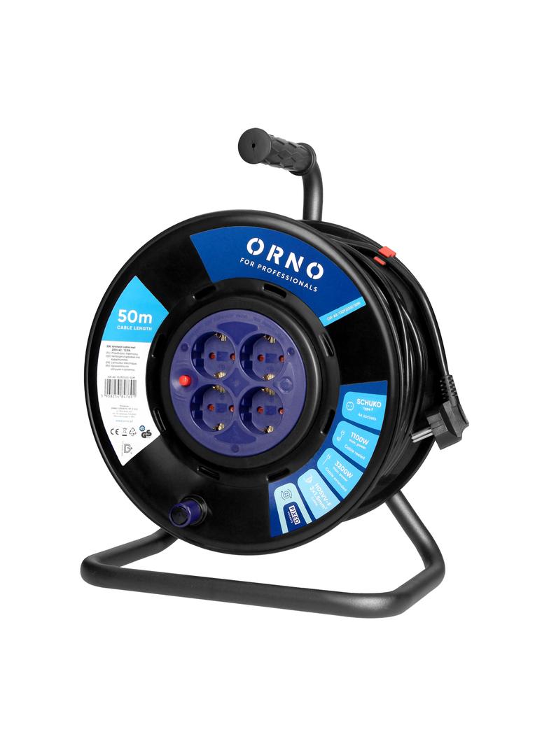 Przedłużacz bębnowy, 4 gniazda 2P+Z Schuko, kabel PVC H05VV-F 3x1,5mm2, długość - 50m, STAŁE GNIAZDA