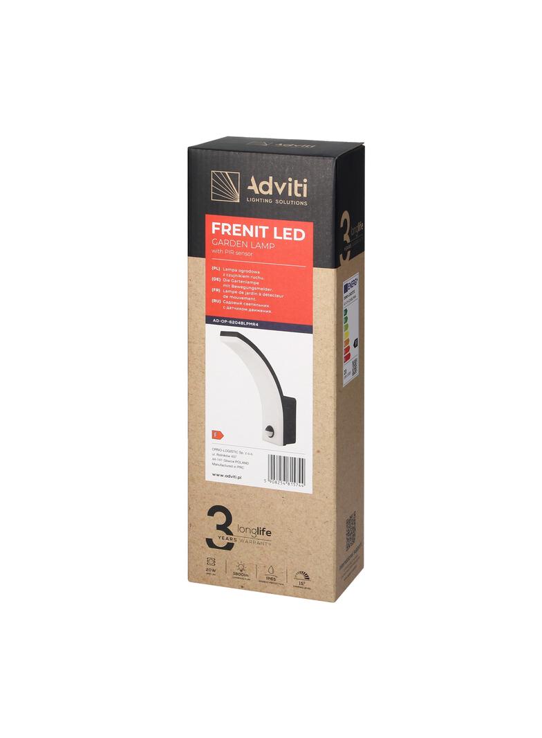 Oprawa ogrodowa z czujnikiem ruchu 20W 1800lm IP65 4000K funkcja przyciemnienia FRENIT AD-OP-6204BLP