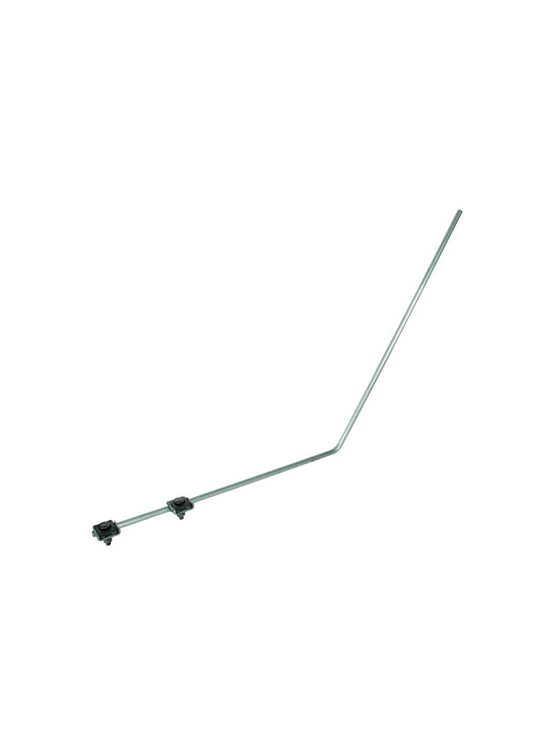 Iglica odgromowa Al wygięta 55 stopni, fi 10 mm dł. 1000 mm, z 2 zaciskami krawędziowymi, Al