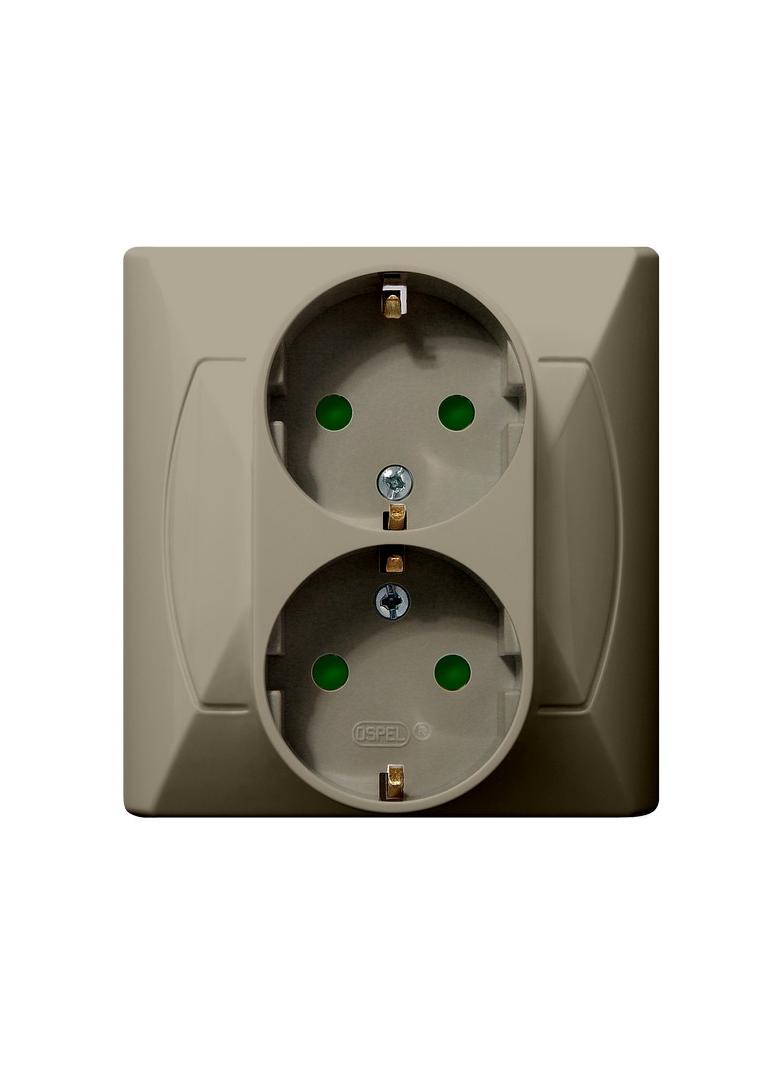 AKCENT Gniazdo podwójne z uziemieniem schuko z przesłonami torów prądowych - kolor beżowy