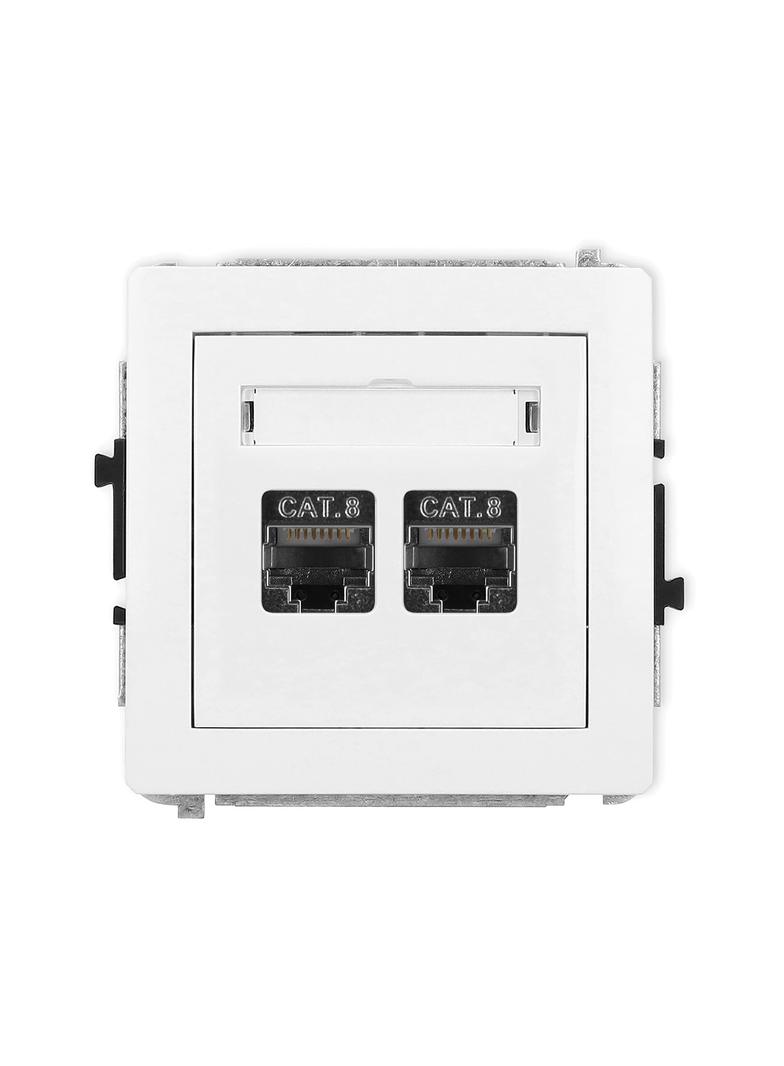 DECO Mechanizm gniazda komputerowego podwójnego 2xRJ45, kat. 8, ekranowany, 8-stykowy biały