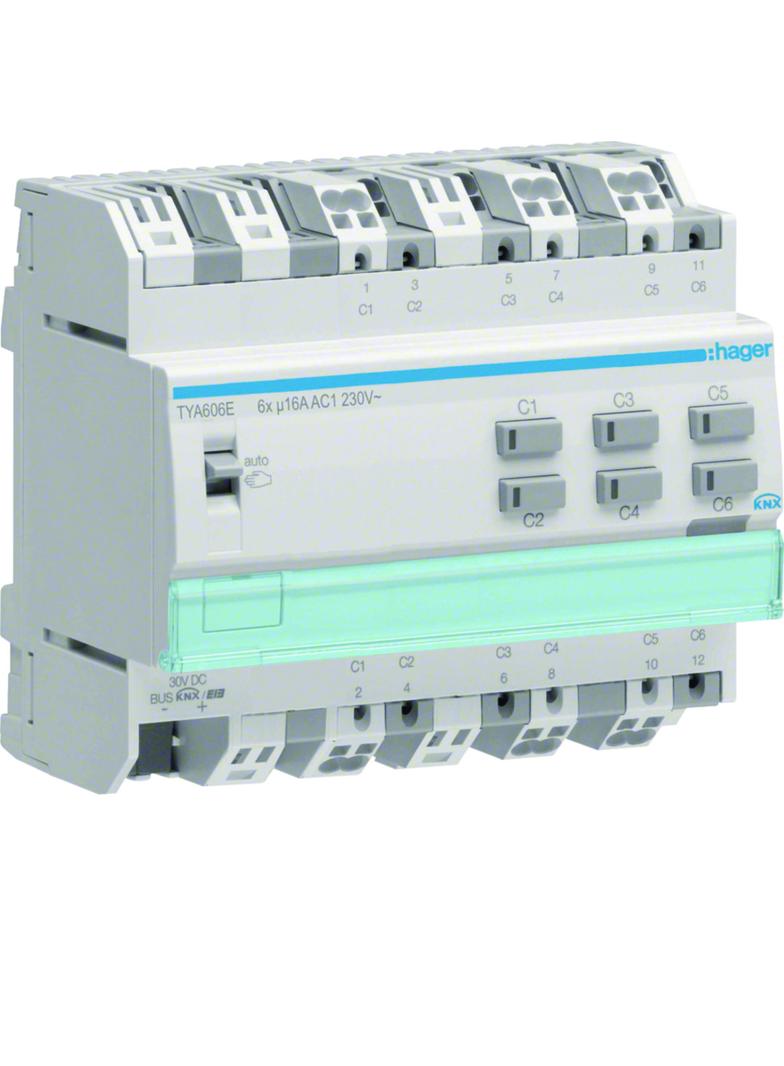 KNX s Sterownik załączający / żaluzjowy 16 A 6-/3-kr z detekcją prądu 4 mod TYA606E HAGER