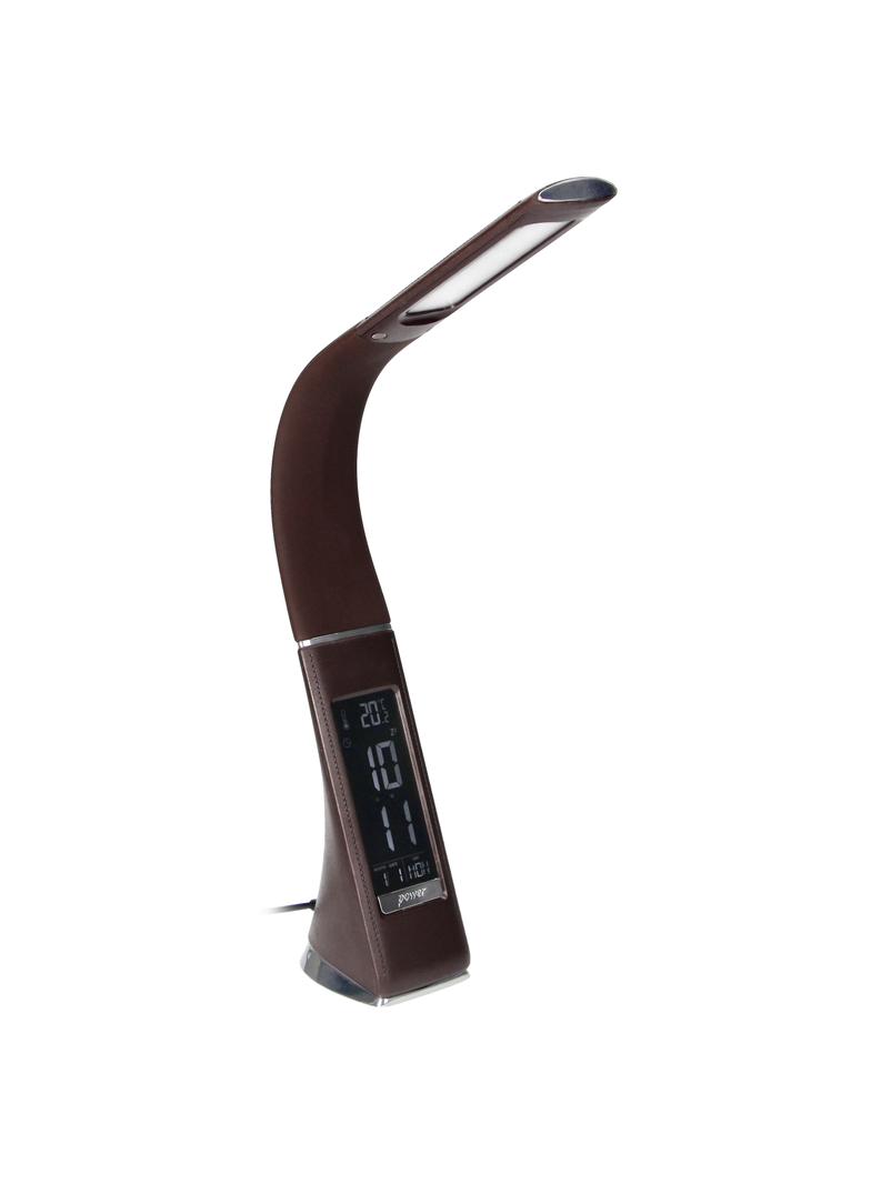 DOLOMIT LED 5W, lampka biurkowa z budzikiem, 400lm, 4000K, brązowa