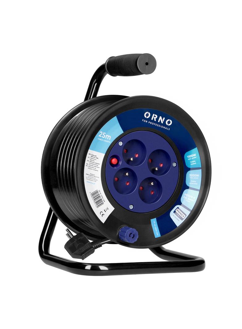 Przedłużacz bębnowy, 4 gniazda 2P+Z, kabel PVC H05VV-F 3x1,5mm2, długość 25m, termik, przesłony toró