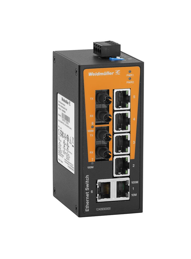 IE-SW-BL08-6TX-2ST Przełącznik sieciowy (prosty), niezarządzany, Fast Ethernet, Liczba portów: 6x RJ45, 2 * ST wielomodowy, -10 °C...60 °C, IP30 /1szt./ 1240930000 WEIDMÜLLER