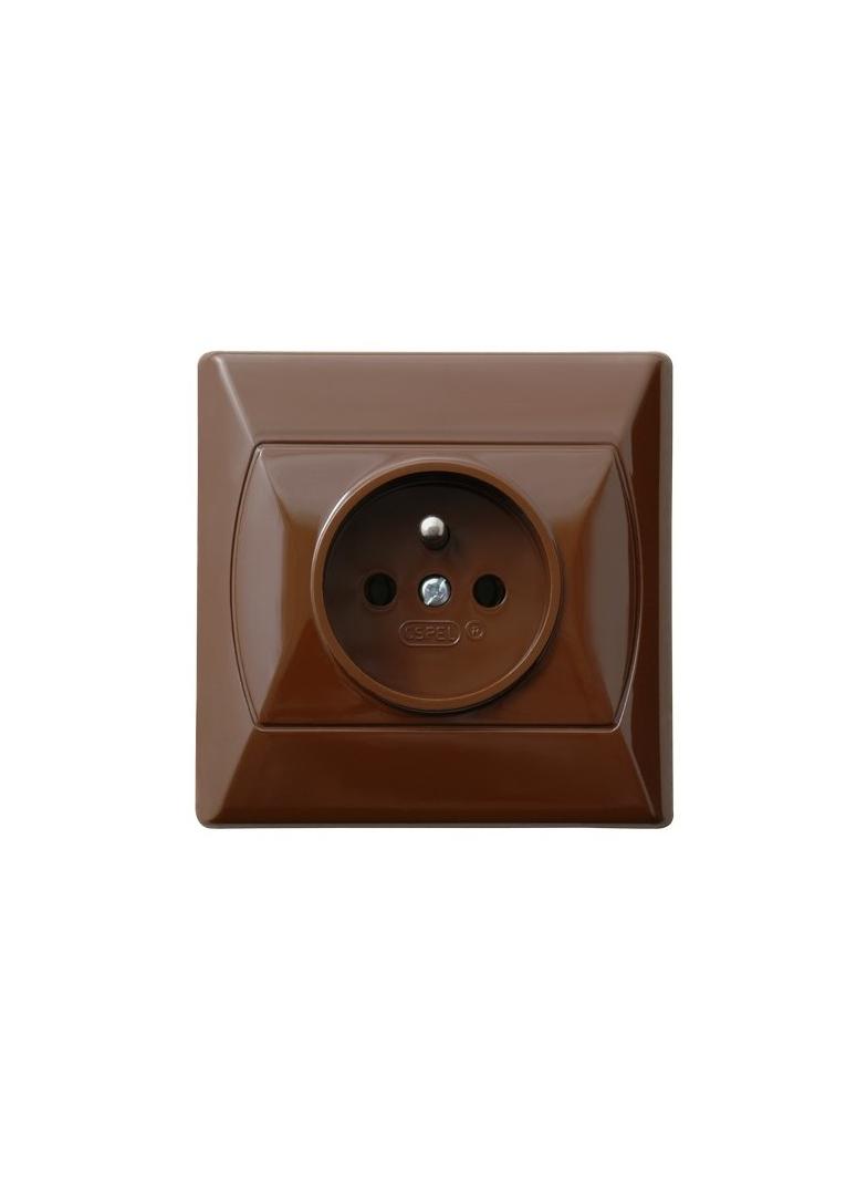AKCENT Gniazdo pojedyncze z uziemieniem z przesłonami torów prądowych - kolor brązowy