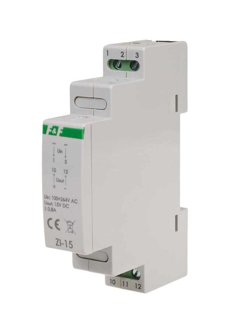Zasilacz impulsowy 12W 15V DC nap. zas. 100-230V do montażu na szynie DIN ZI-15 F&F