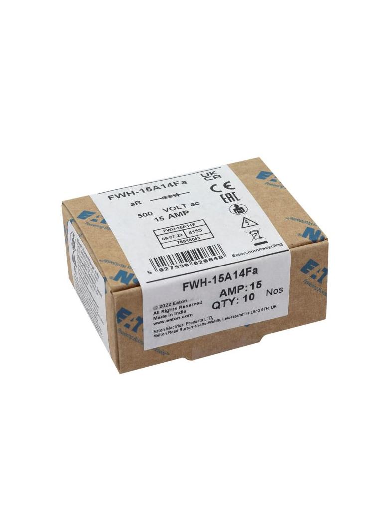 15A 500V AC UL 14x51mm FERRULE FUSE Wkładka szybka 15A AC 500V 14x51 mm aR UL FWH-15A14F EATON