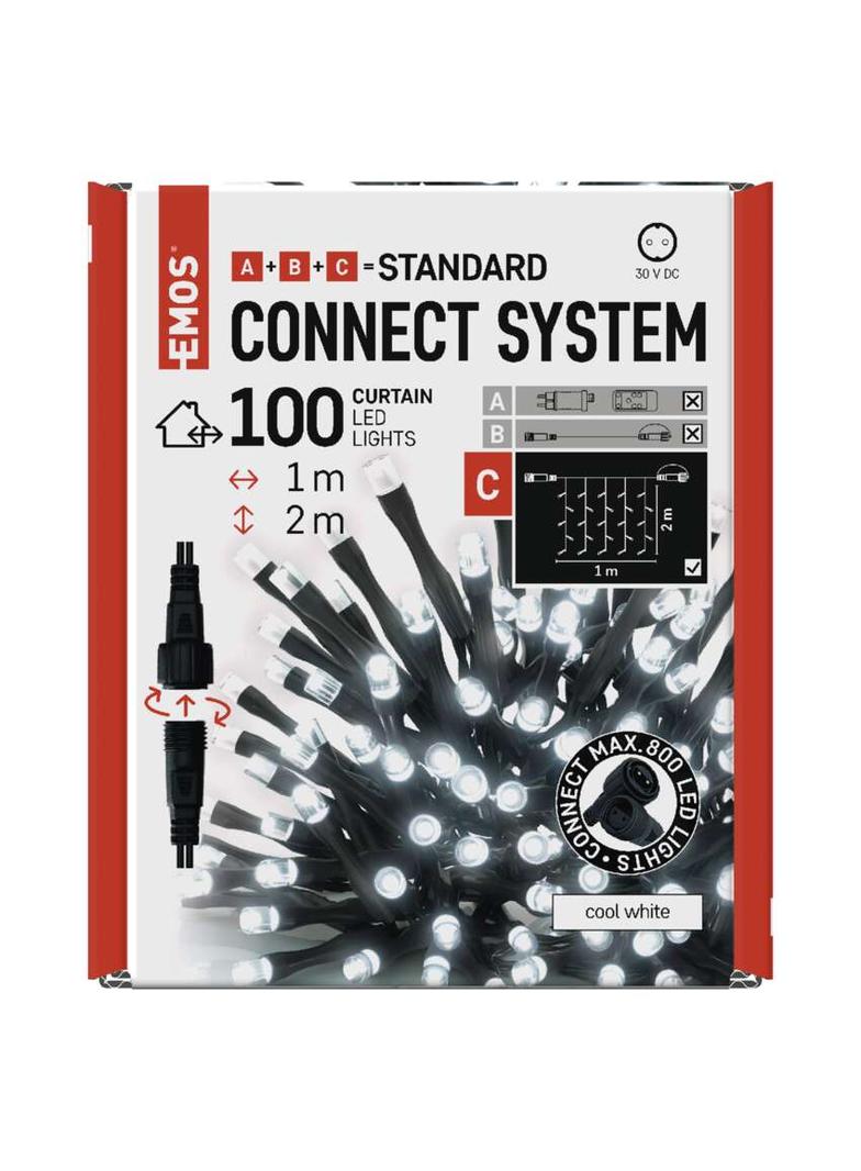 Lampki choinkowe łączone Standard kurtyna 100LED 1x2m zimna biel IP44 timer D1EC01 EMOS