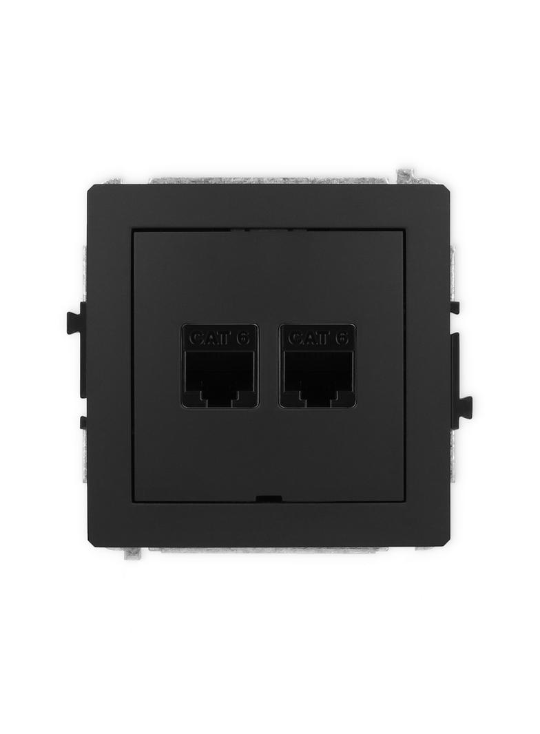DECO Mechanizm gniazda komputerowego podwójnego 2xRJ45, kat. 6, 8-stykowy, bez pola opisowego czarny
