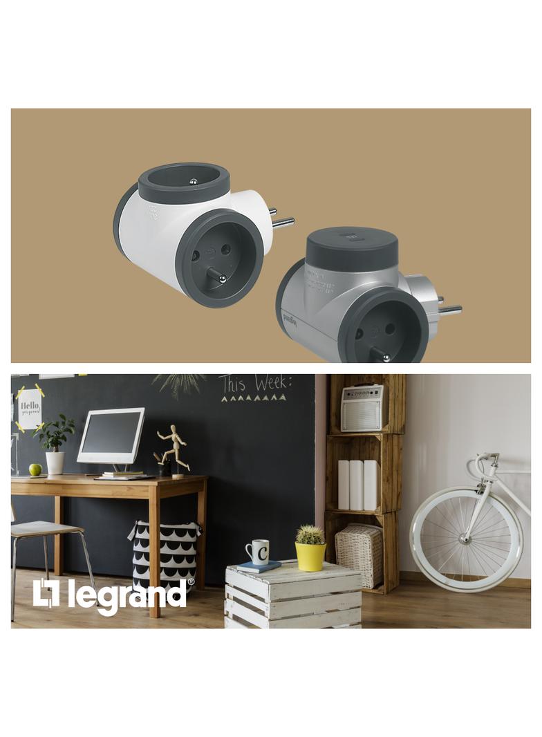 Rozgałęźnik 3-Gniazdowy Z/U Biały/Grafitowy Helmo  049435 LEGRAND
