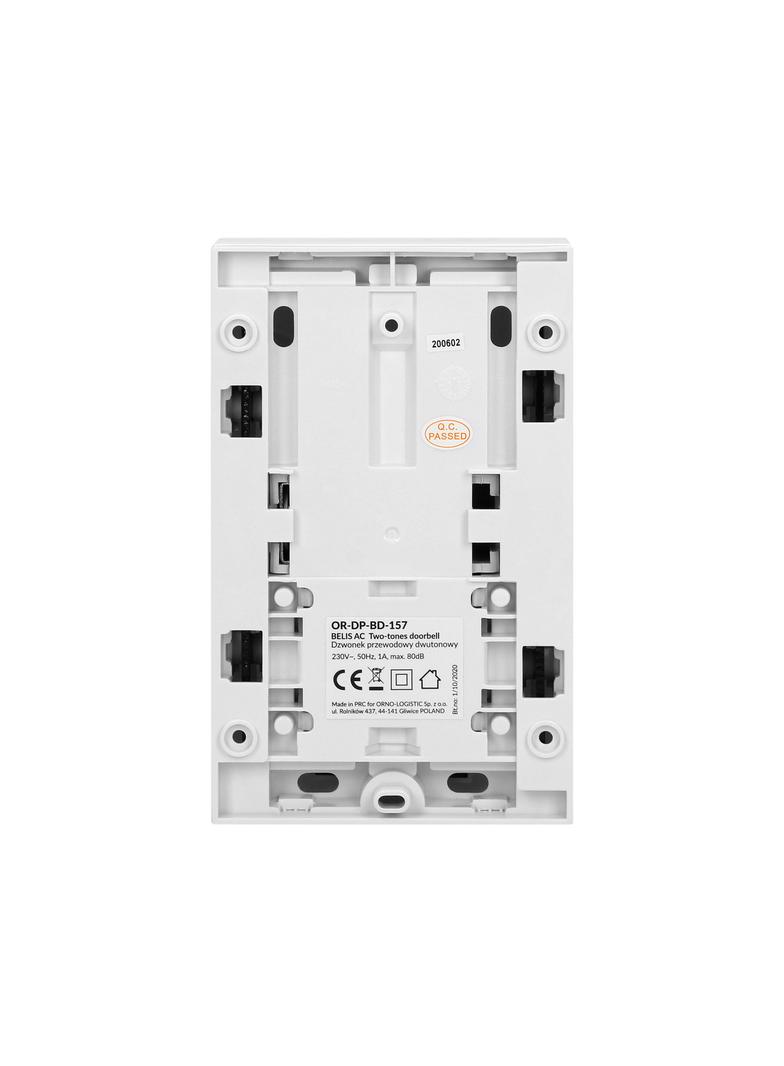 Dzwonek elektromechaniczny dwutonowy z wbudowanym transformatorem BELIS 230V - 8V biały OR-DP-BD-157