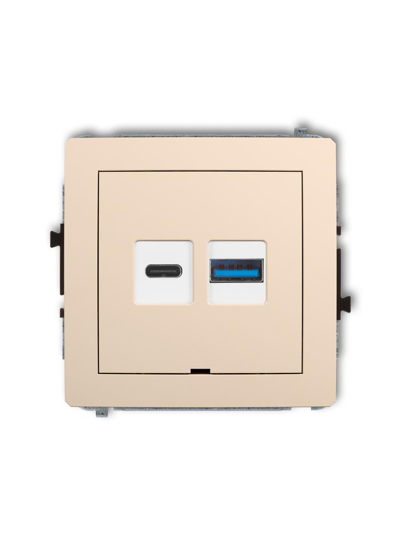 DECO Mechanizm ładowarki USB podwójnej USB C + USB A, 20W max., bez pola opisowego beżowy