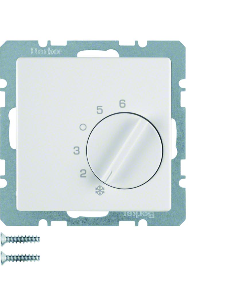 BERKER Q.x Regulator temperatury pomieszczenia z stykiem zmiennym i elementem centralnym biały aksam