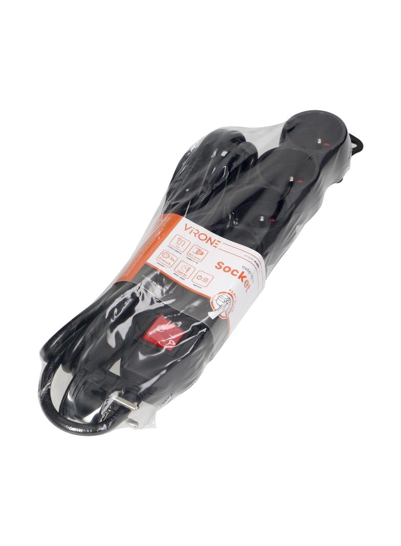 Przedłużacz 5-krotny 2P+Z z wyłącznikiem 3m H05VV-F 3x1,5mm2 Imax=16A płaska wtyczka czarny ES-7/B/3 ORNO