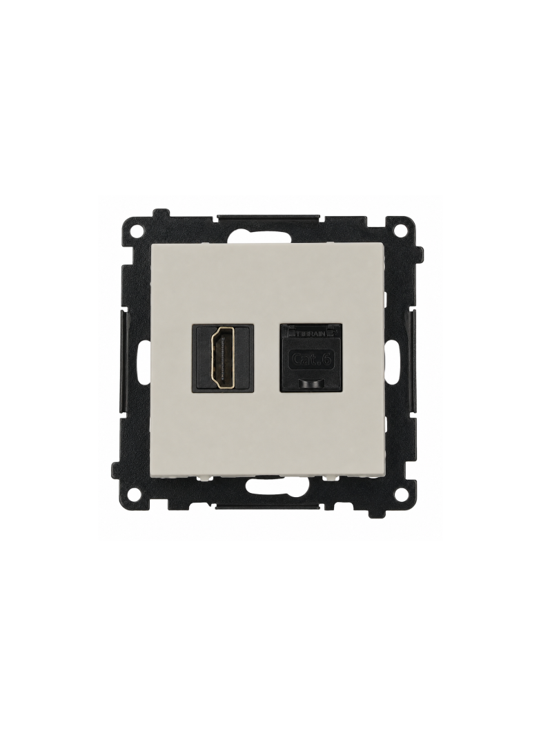 Simon 55 Gniazdo HDMI 2.1 + komputerowe RJ45 kat.6. kaszmirowy TGH21RJ45.01/142