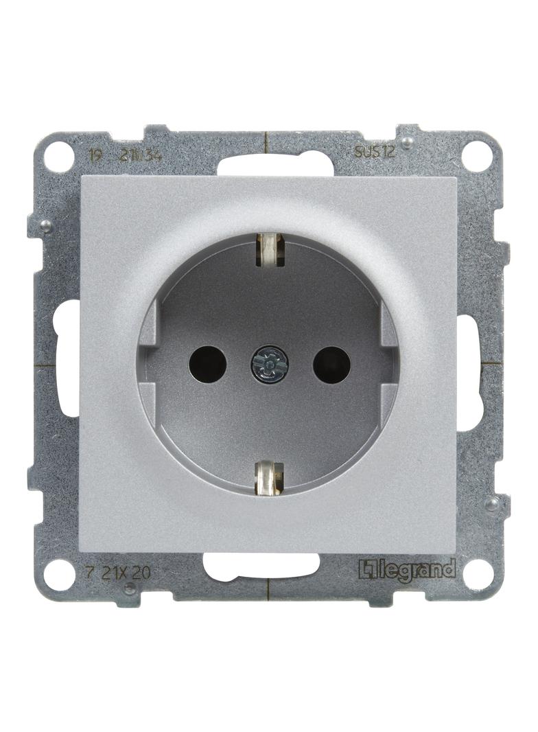 Suno Gniazdo Pojedyncze Z Uziemieniem Schuko 2P+Z 16A 250 V Z Przesłoną Zaciski Automatyczne Aluminium 721320 LEGRAND