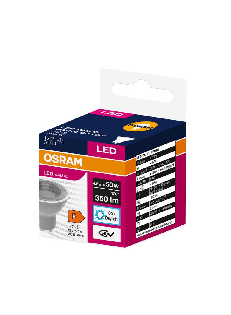 Żarówka LED LVPAR16 50 120st. 4,5W/865 230V GU10 10X1 EUE OSRAM 350lm 4058075198739 LEDVANCE
